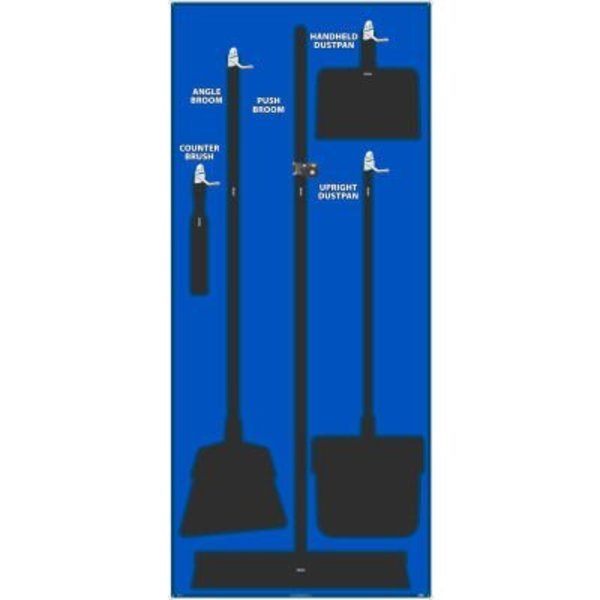 Nmc National Marker Janitorial Shadow Board, Blue on Black, Industrial Grade Aluminum - SB101AL